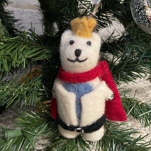 New with tags Pottery Barn Festive Polar Bear Ornament with Red and Gold Accents